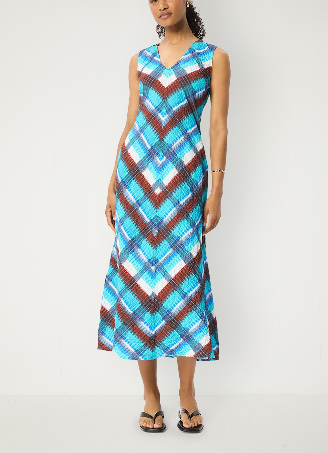 Whistles Midi jurk met grafische print - voorkant 2 staalblauw