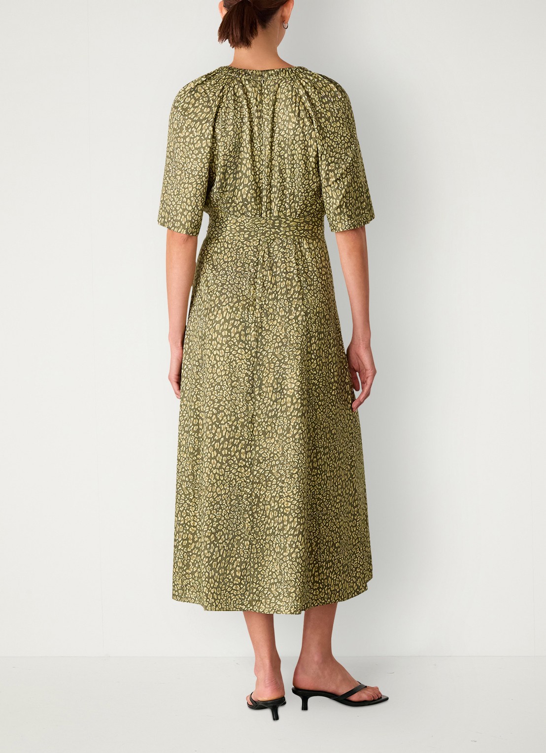 Whistles Midi jurk met luipaardprint - achterkant legergroen