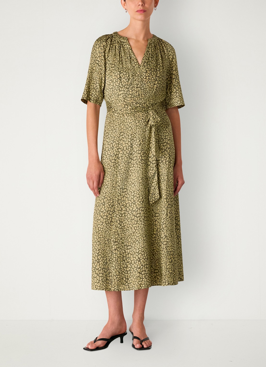 Whistles Midi jurk met luipaardprint - voorkant 4 legergroen