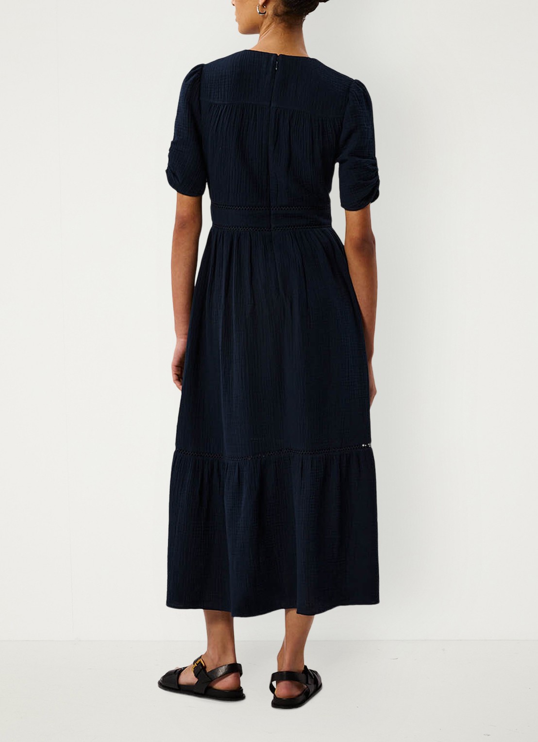 Whistles Midi jurk met plooien en steekzakken - achterkant donkerblauw