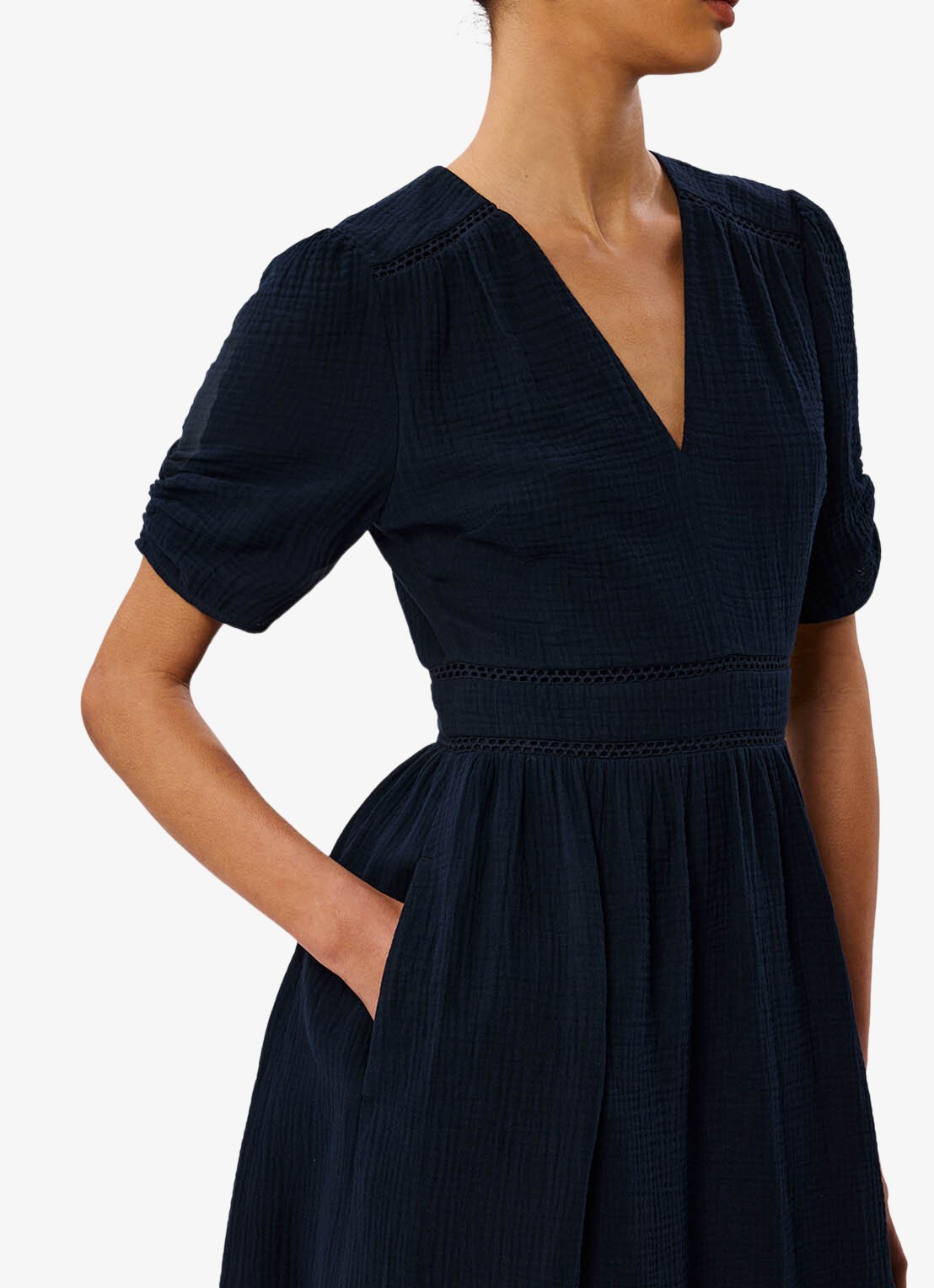 Whistles Midi jurk met plooien en steekzakken - detail 2 donkerblauw