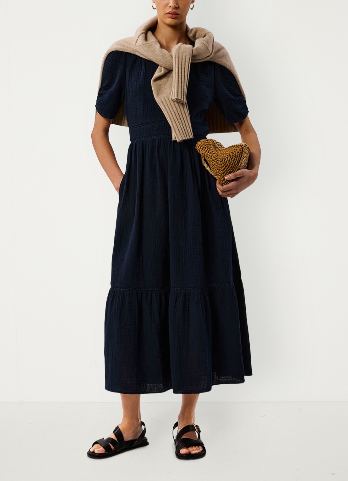 Whistles Midi jurk met plooien en steekzakken - detail 4 donkerblauw
