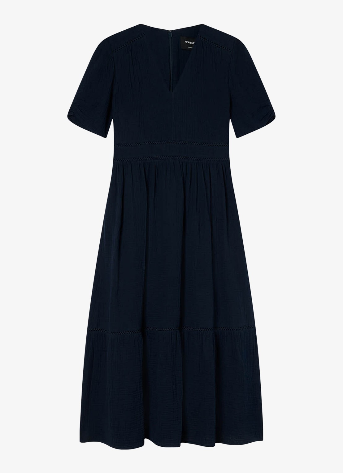Whistles Midi jurk met plooien en steekzakken - voorkant 5 donkerblauw