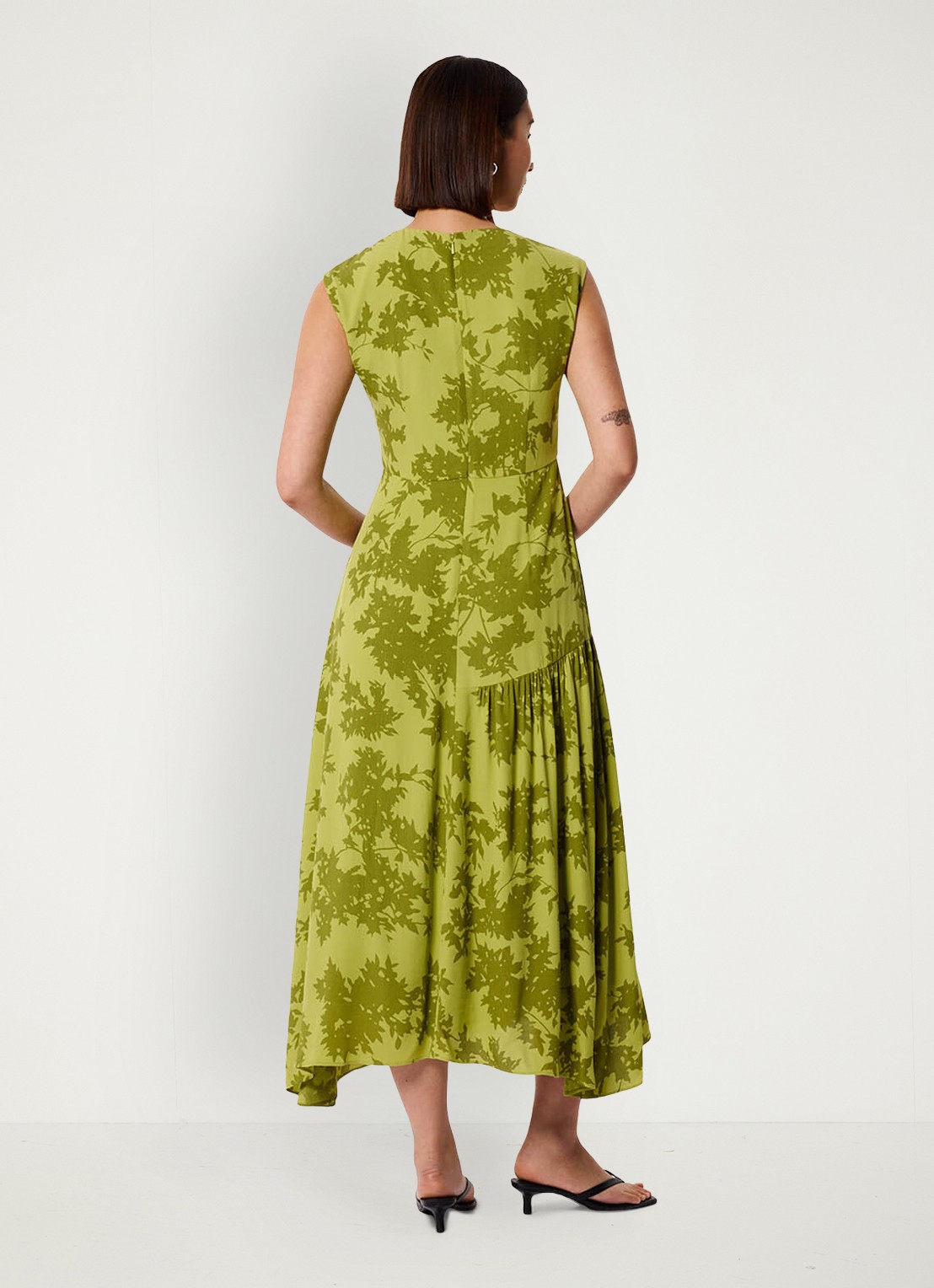 Whistles Midi jurk met print en plooien - achterkant groen