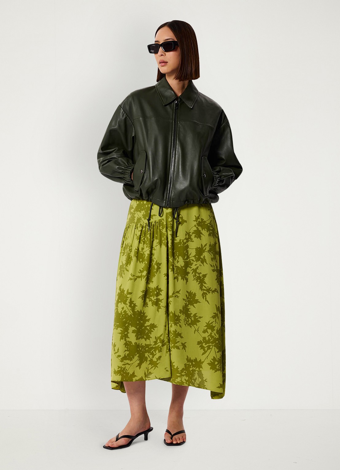Whistles Midi jurk met print en plooien - detail 4 groen