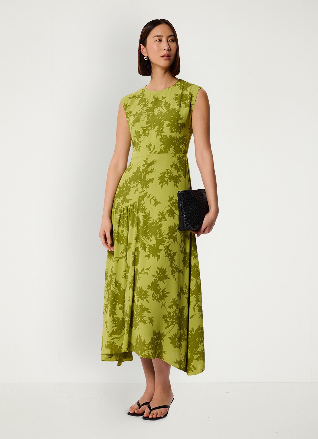 Whistles Midi jurk met print en plooien - voorkant 3 groen
