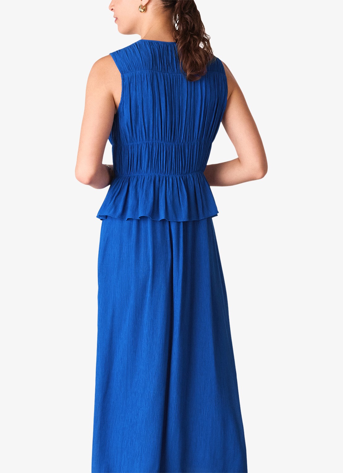 Whistles Midi jurk met smockwerk en volant - achterkant 4 kobaltblauw