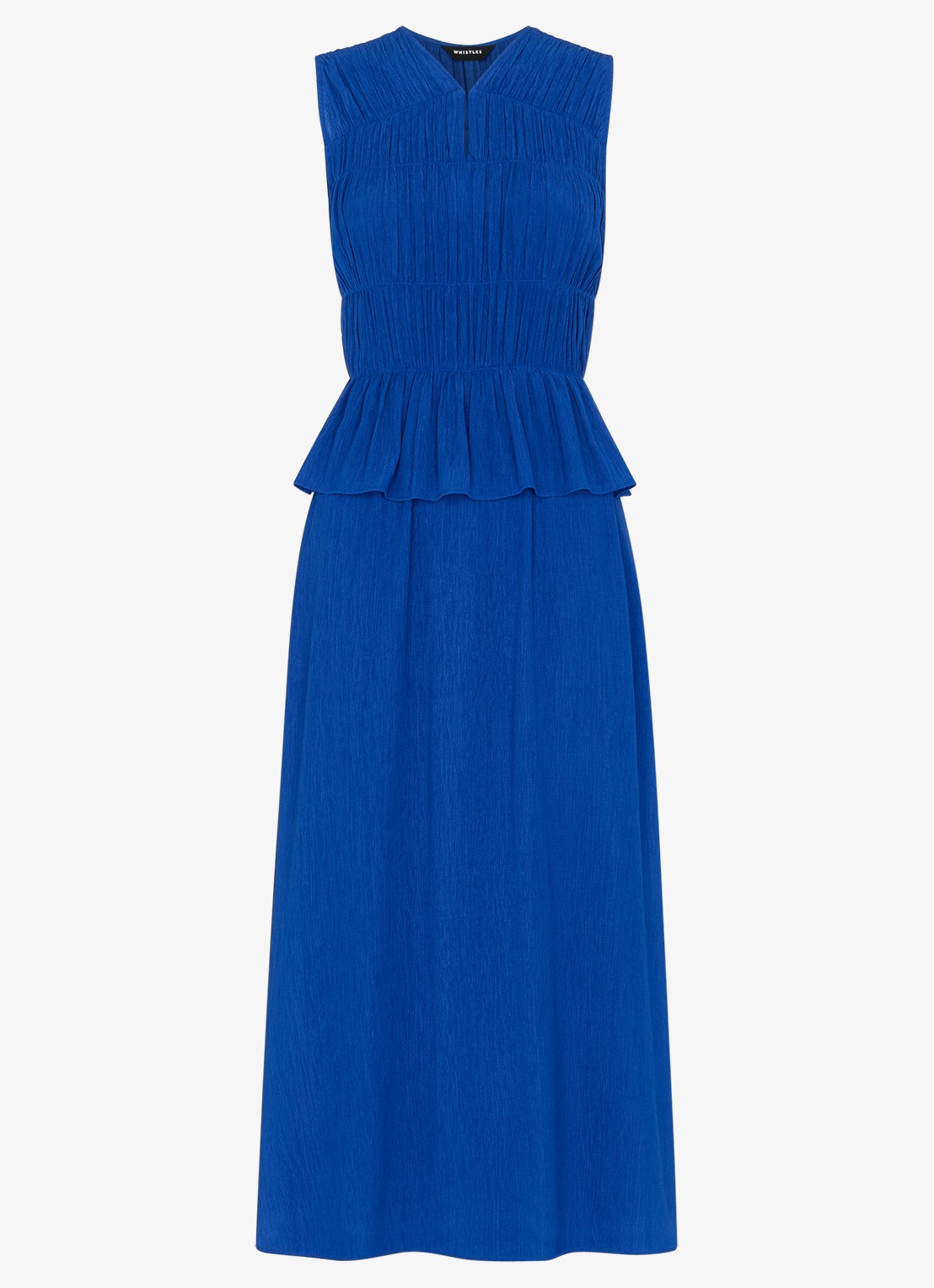 Whistles Midi jurk met smockwerk en volant - voorkant kobaltblauw