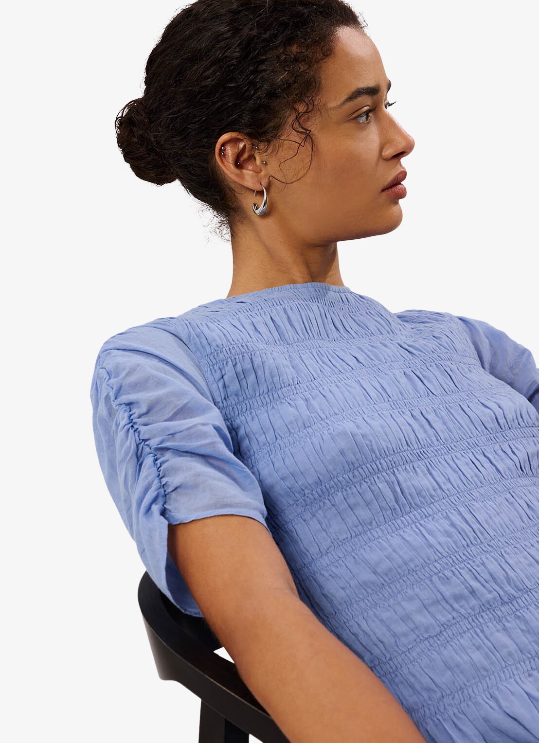 Whistles Midi jurk met smockwerk  - detail 4 lichtblauw