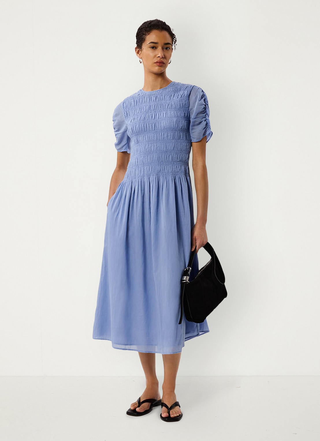 Whistles Midi jurk met smockwerk  - voorkant 2 lichtblauw