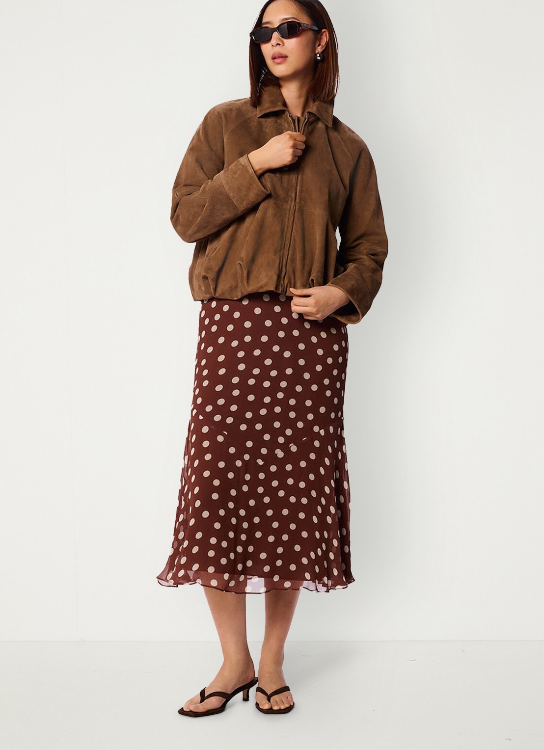 Whistles Midi jurk met stippenprint - detail bruin