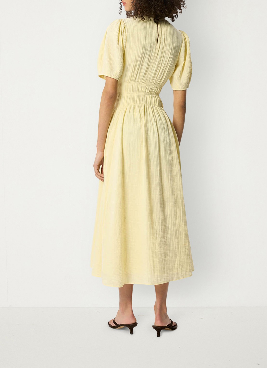 Whistles Midi jurk met structuur en pofmouw - achterkant 6 geel