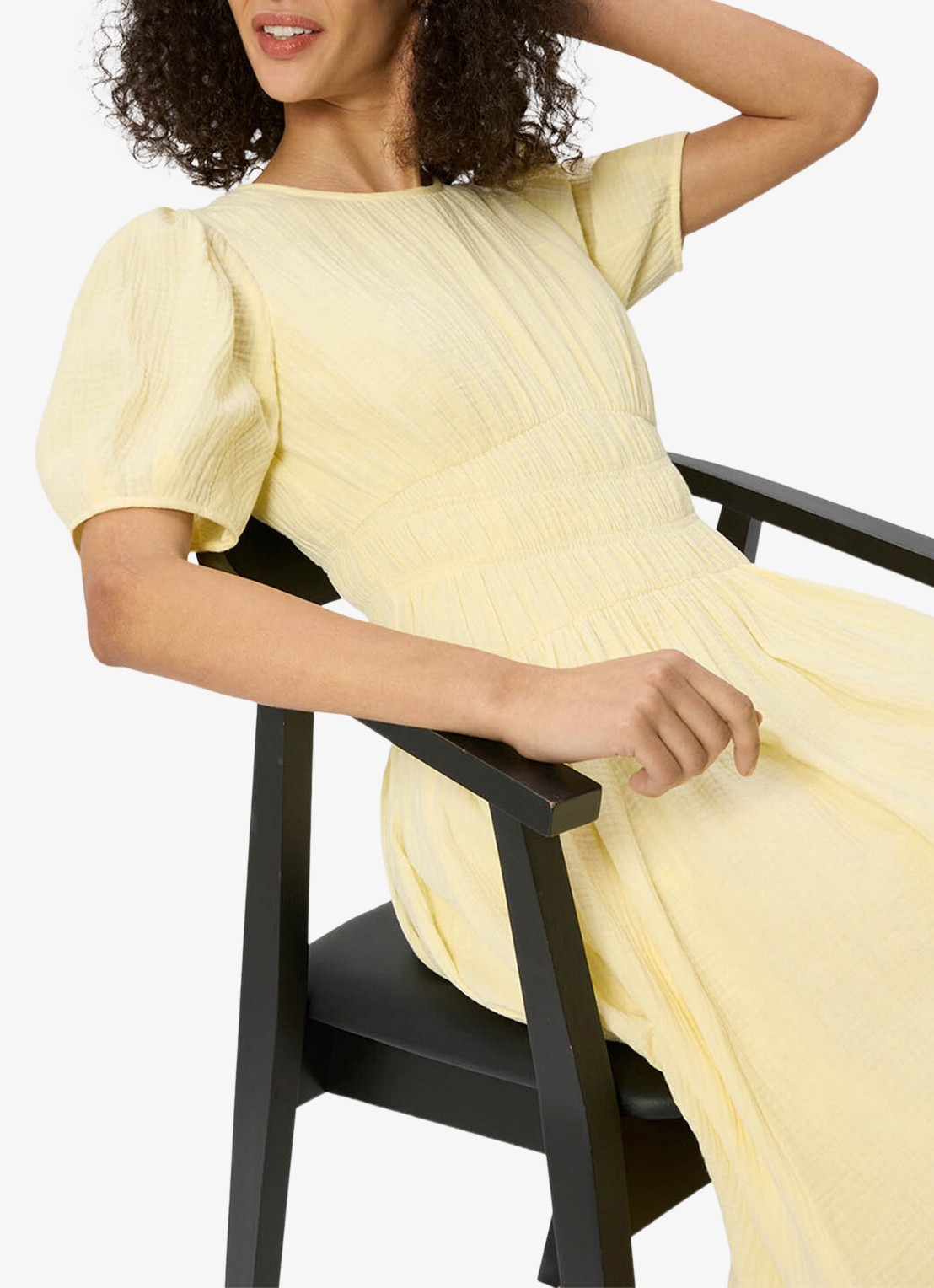 Whistles Midi jurk met structuur en pofmouw - detail 3 geel