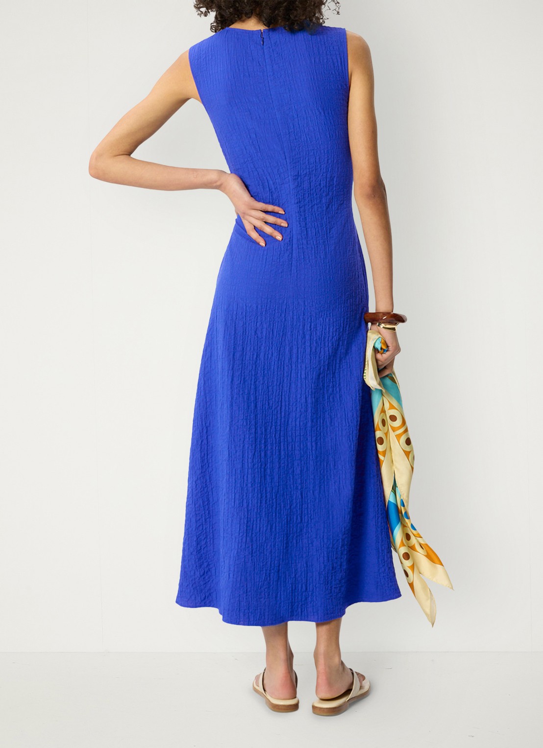 Whistles Midi jurk met V-hals en structuur - achterkant 7 blauw