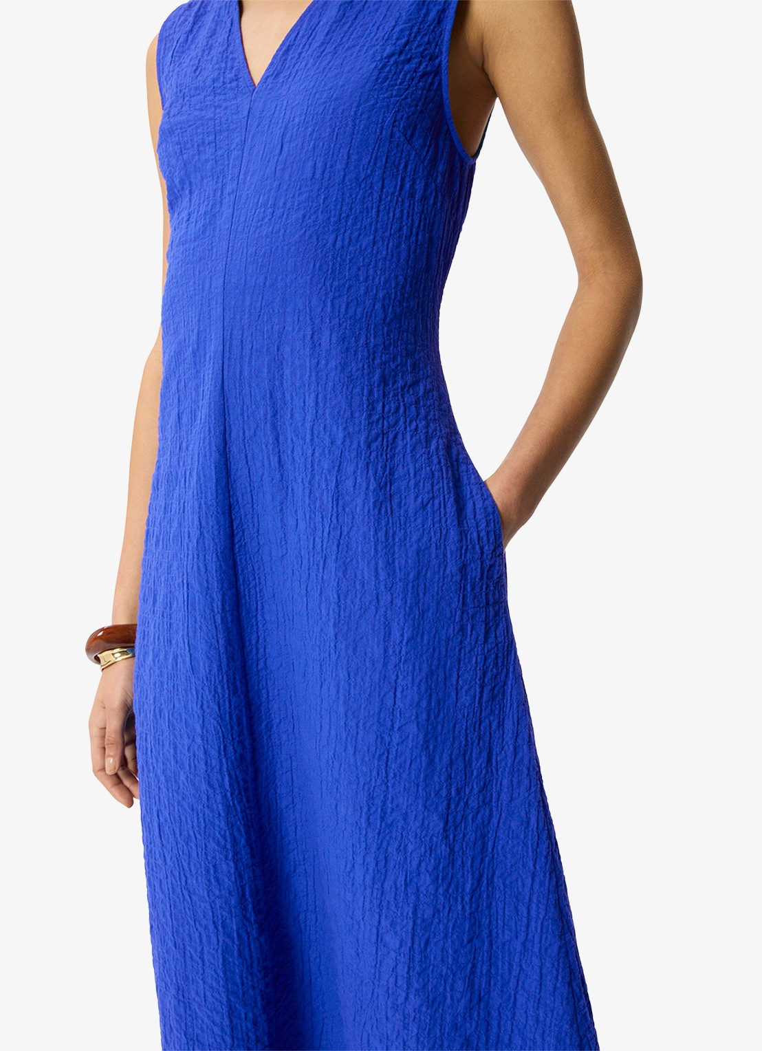 Whistles Midi jurk met V-hals en structuur - detail 4 blauw