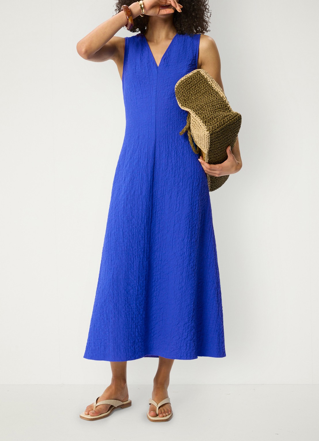 Whistles Midi jurk met V-hals en structuur - detail 6 blauw