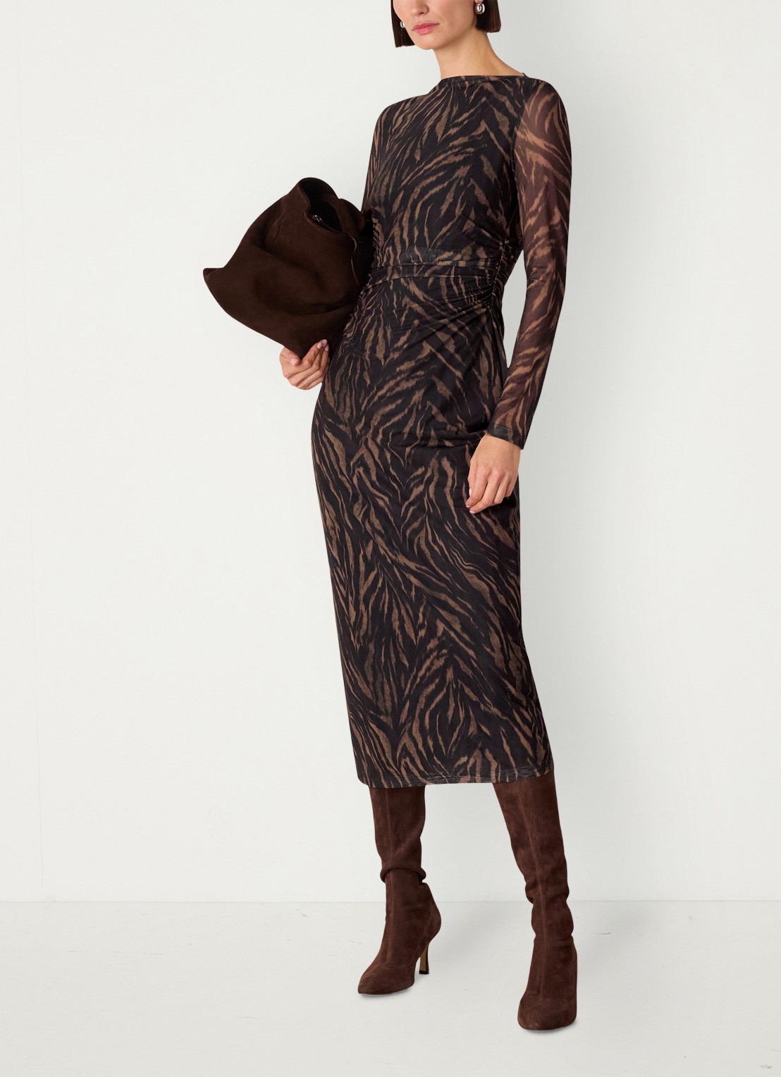 Whistles Midi jurk met zebraprint - voorkant 3 zwart