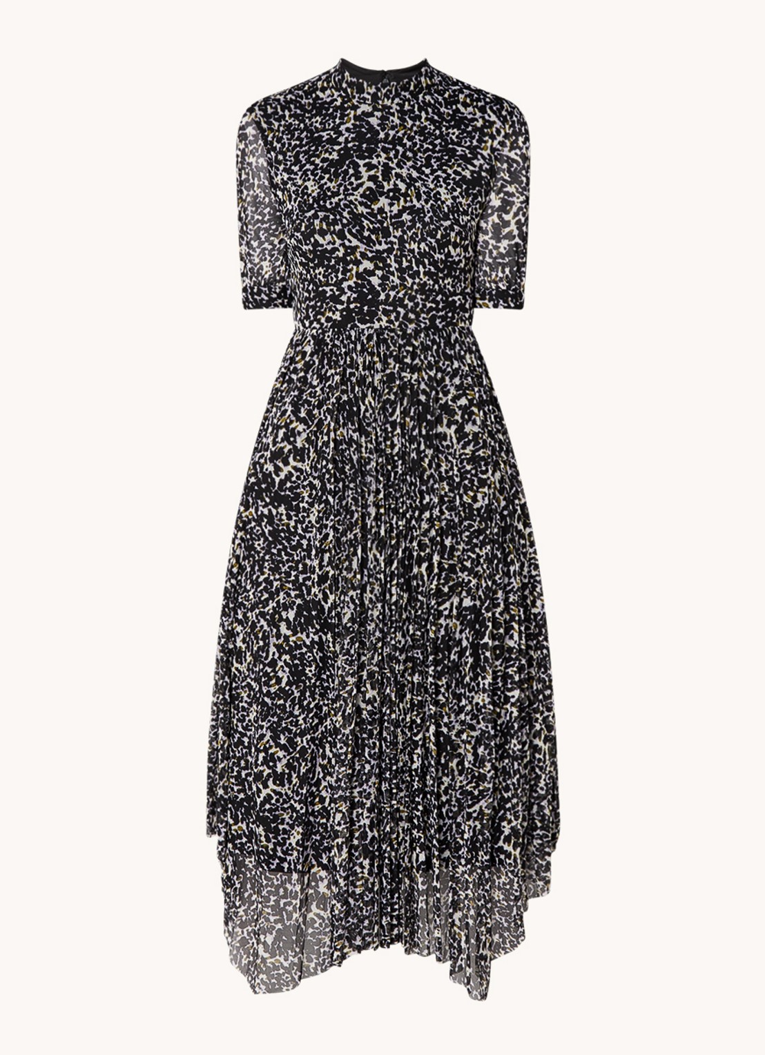Whistles Midi jurk van mesh met panterprint - voorkant lichtbruin