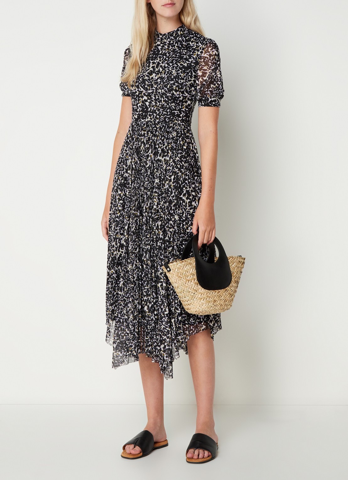 Whistles Midi jurk van mesh met panterprint - voorkant 2 lichtbruin