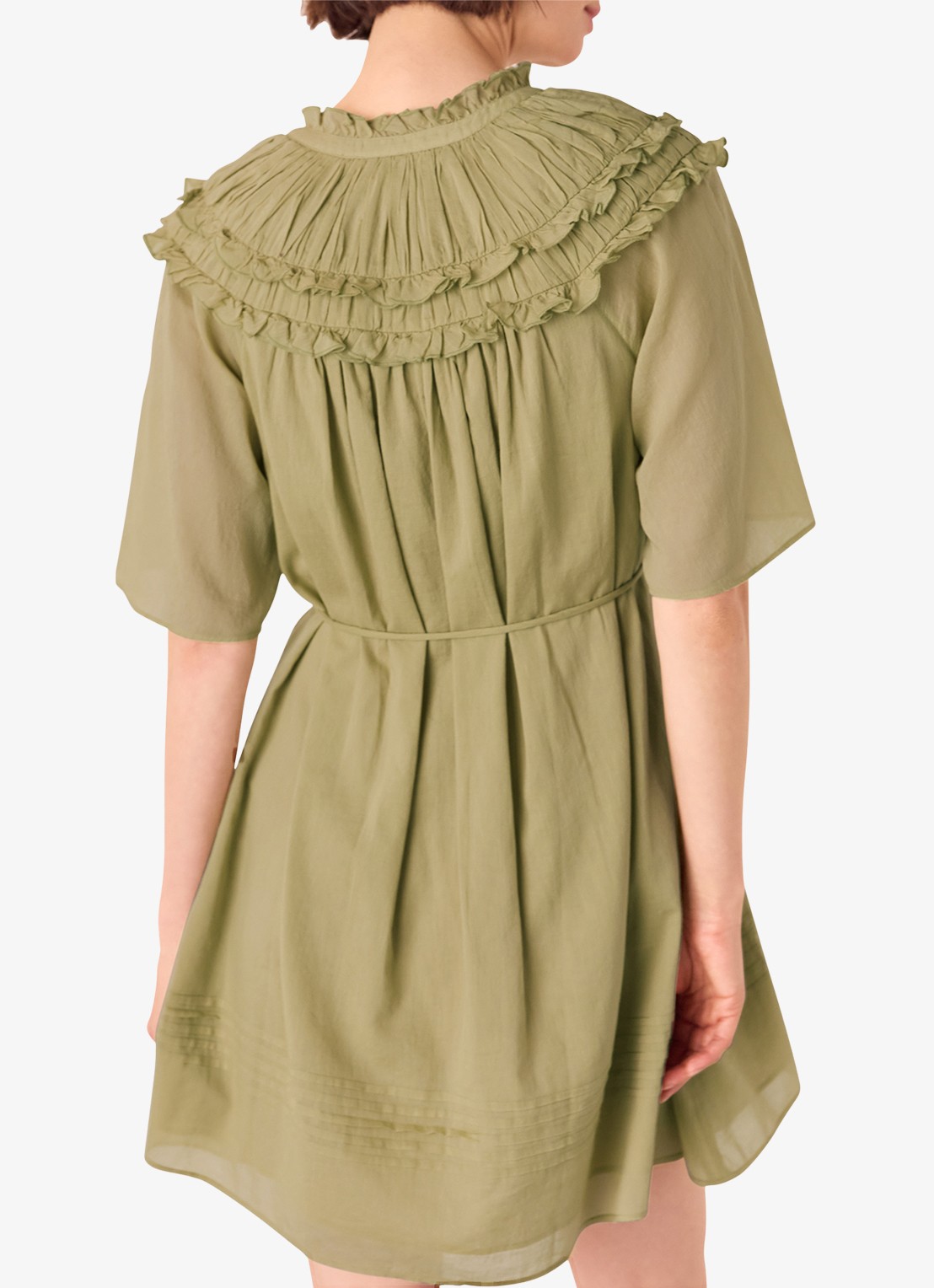 Whistles Mini tuniekjurk met smockwerk en ruches - achterkant 4 khaki