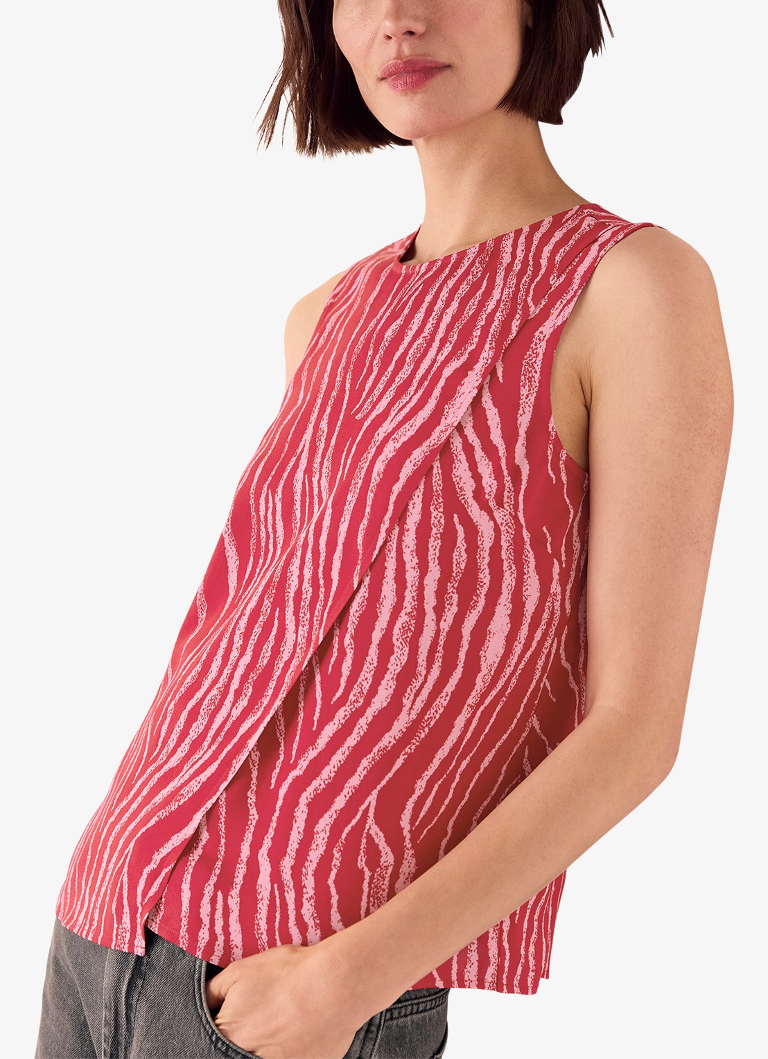 Whistles Mouwloze top met zebraprint - detail 3 kersenrood