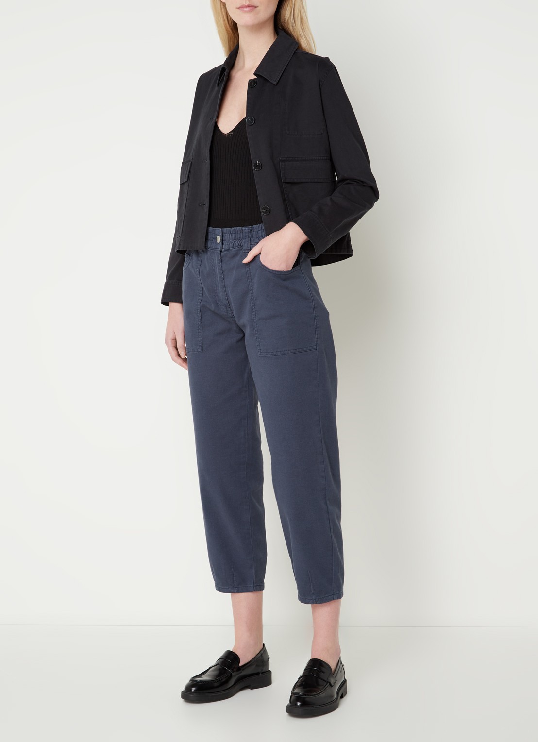 Whistles Paperbag high waist cropped tapered fit chino  - voorkant 4 donkerblauw
