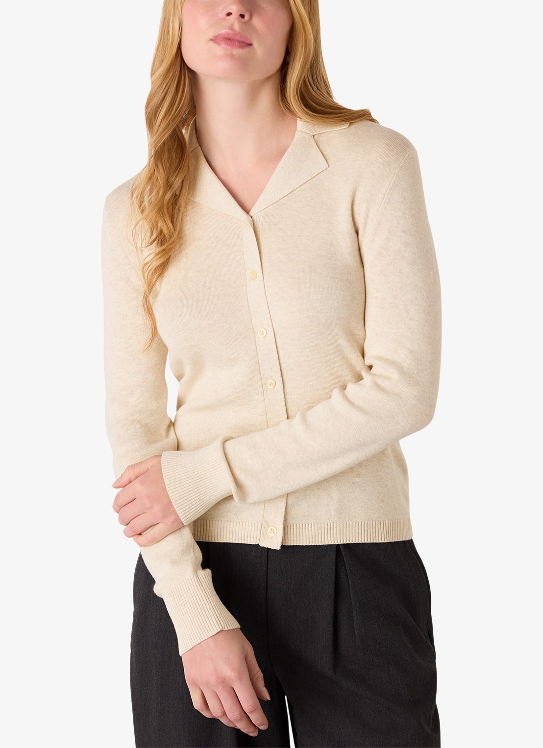 Whistles Phoebe fijngebreid vest met kraag - detail beige