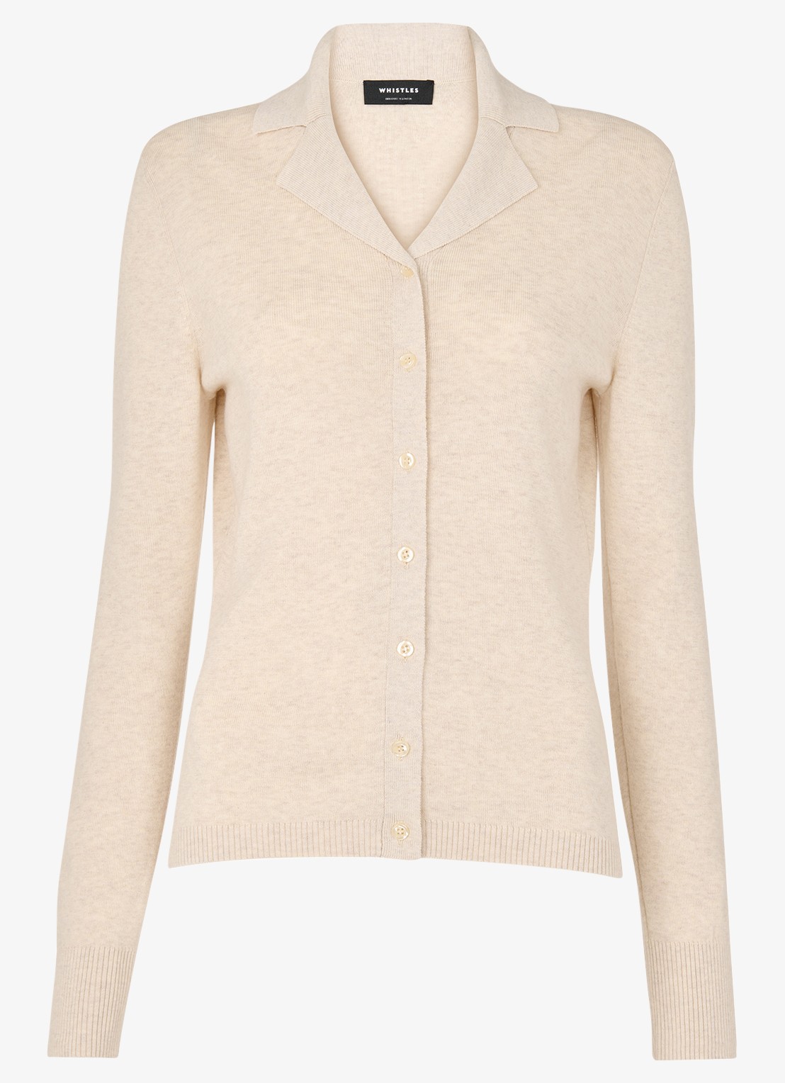 Whistles Phoebe fijngebreid vest met kraag - voorkant 4 beige