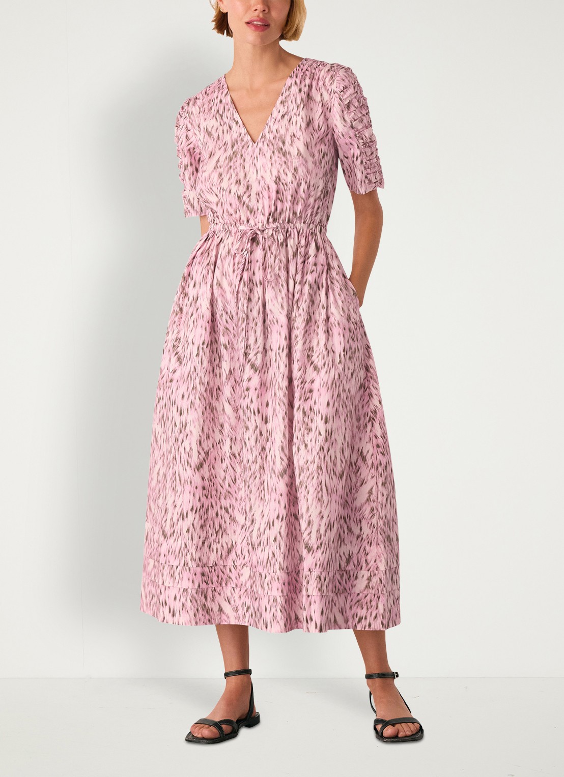 Whistles Pink midi jurk met V-hals - detail 2 roze