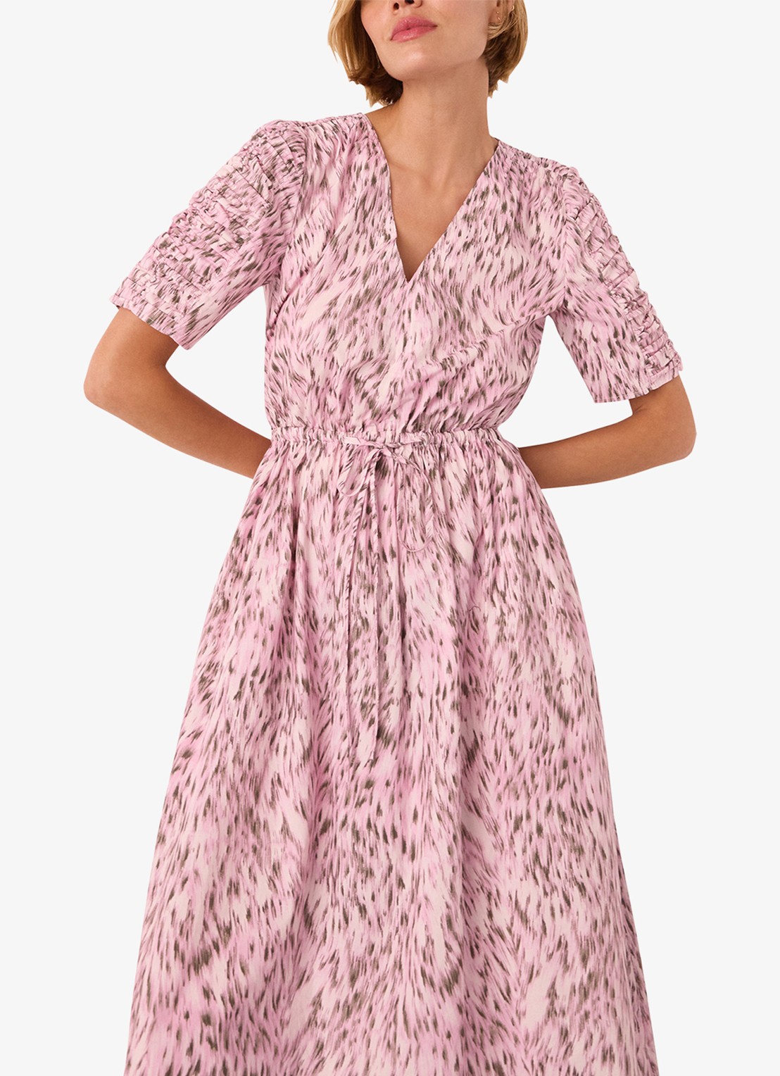 Whistles Pink midi jurk met V-hals - detail 3 roze