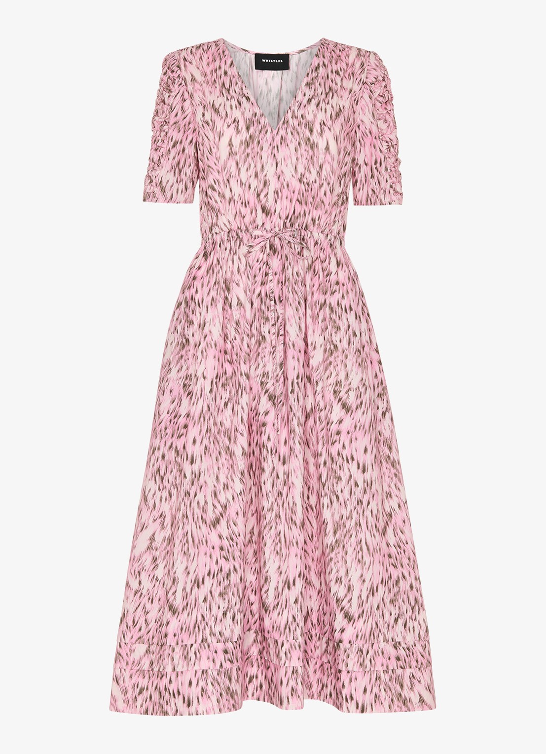 Whistles Pink midi jurk met V-hals - voorkant 4 roze
