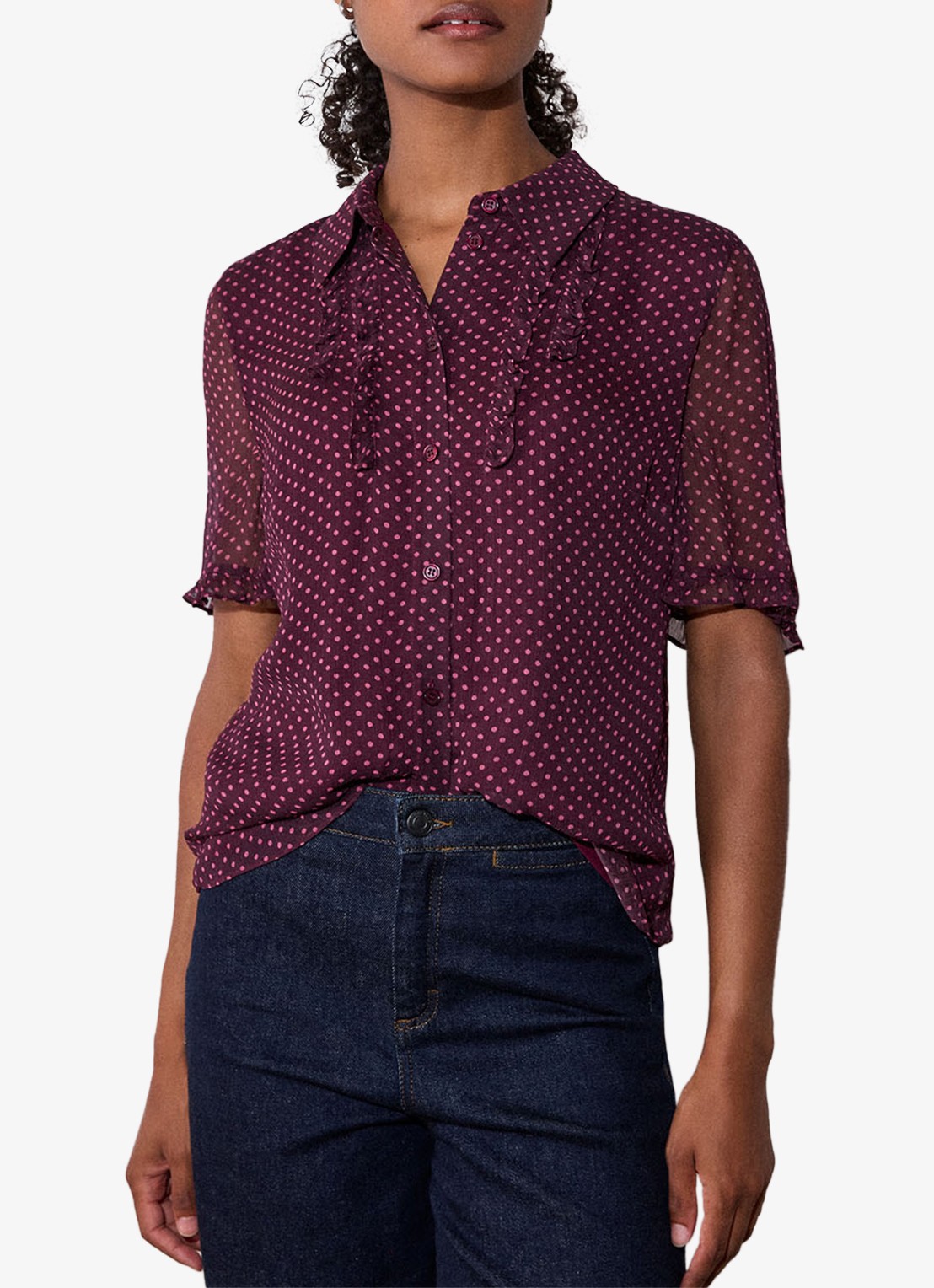 Whistles Polka Dot blouse met ruches - detail 5 paars