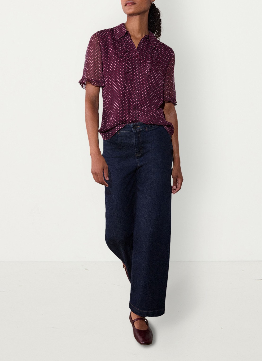 Whistles Polka Dot blouse met ruches - voorkant 3 paars