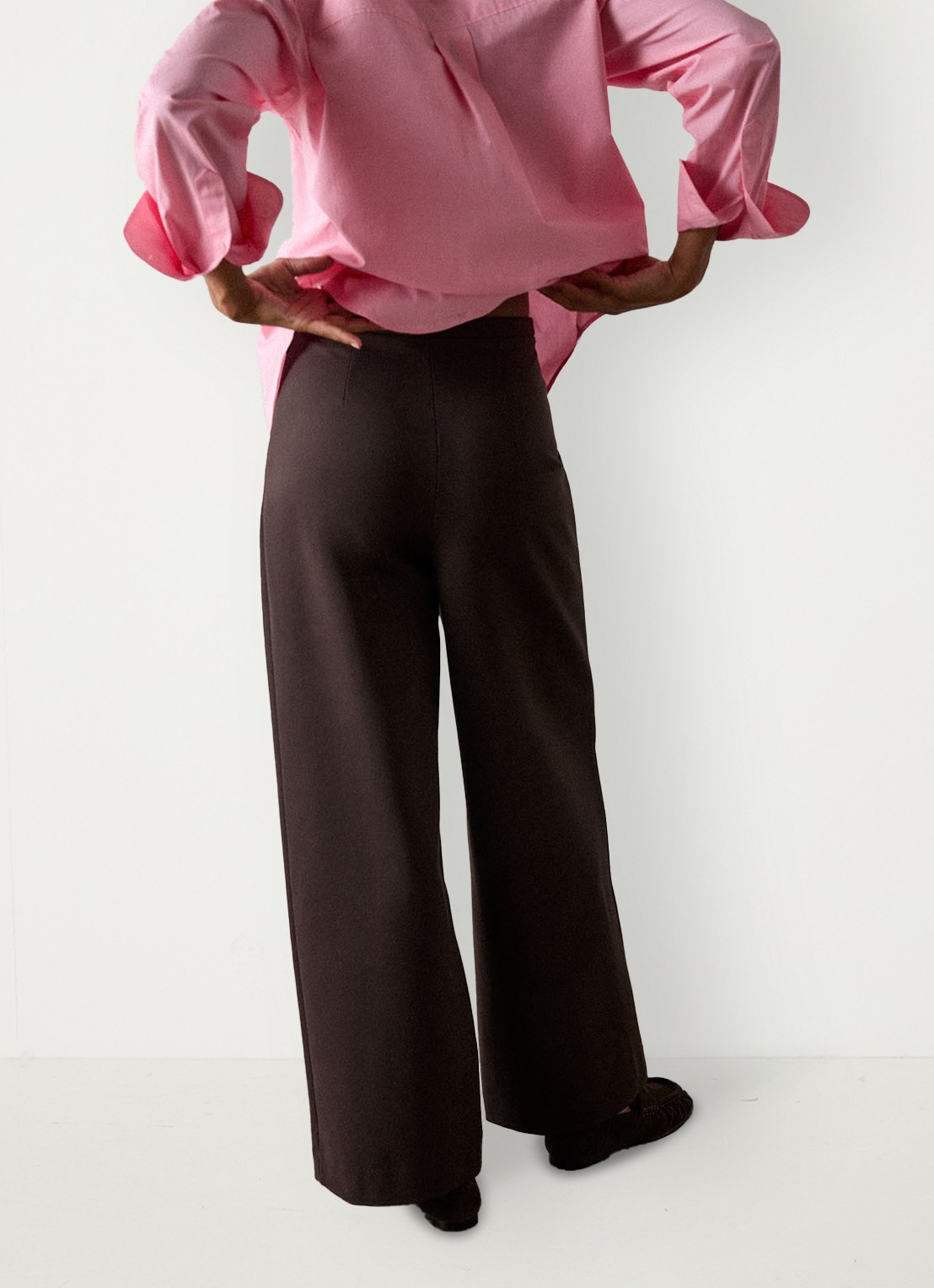 Whistles Ponte high waist wide fit pantalon - achterkant 5 donkerbruin