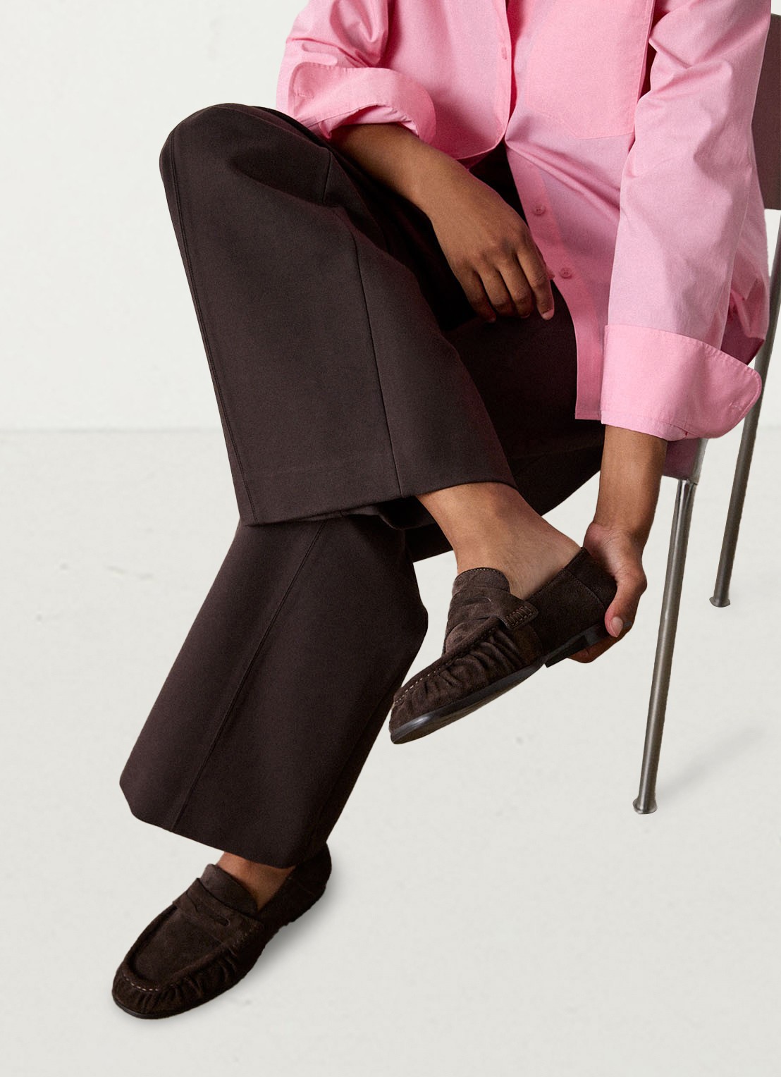Whistles Ponte high waist wide fit pantalon - detail 3 donkerbruin