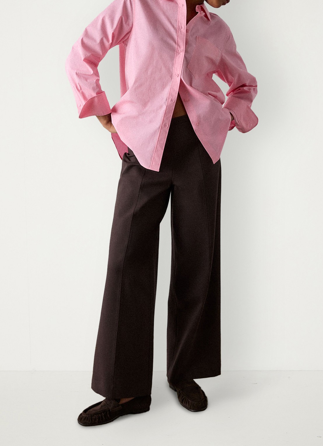 Whistles Ponte high waist wide fit pantalon - voorkant 2 donkerbruin