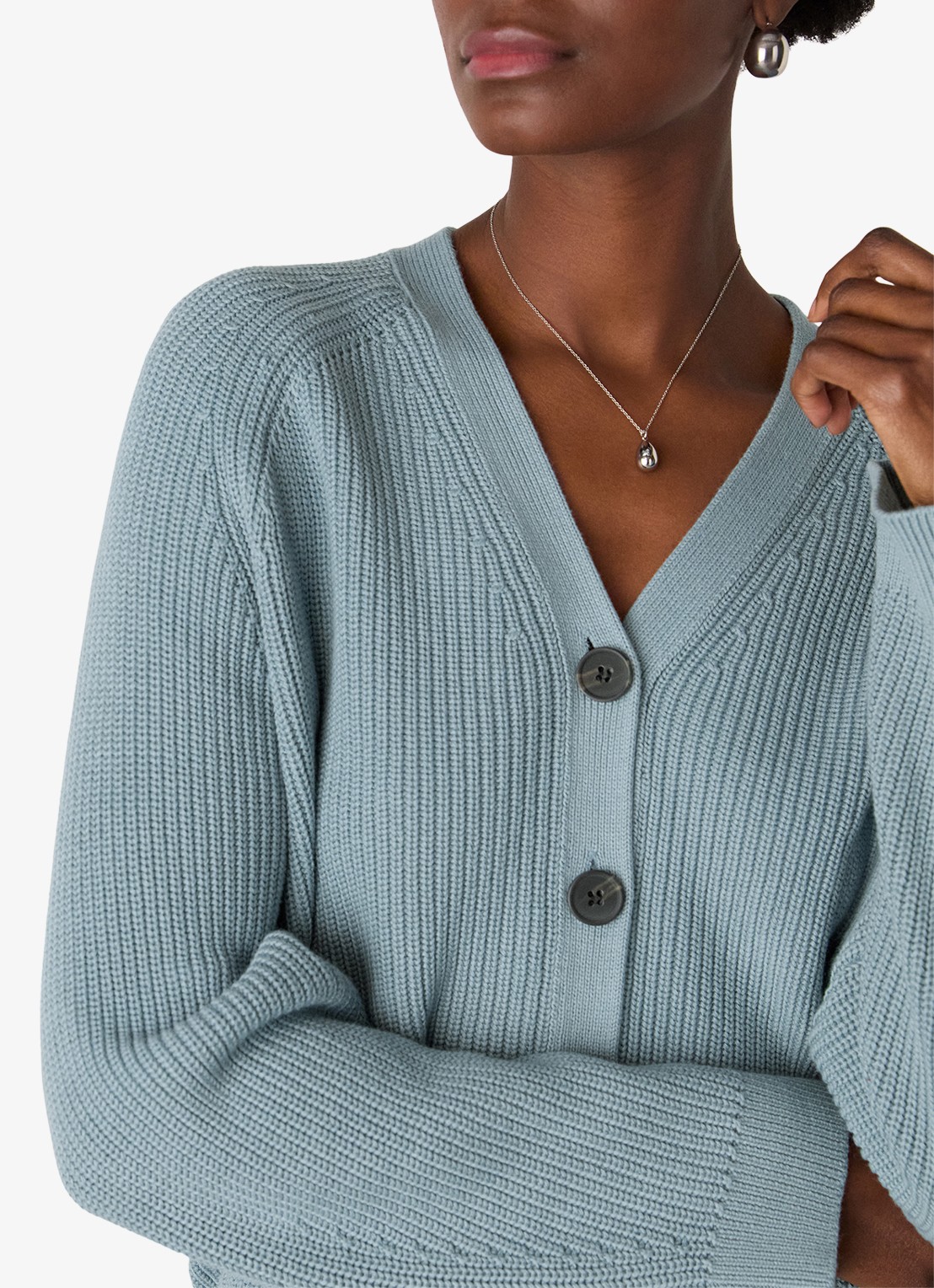 Whistles RIbgebreid vest met V-hals - detail 4 blauw