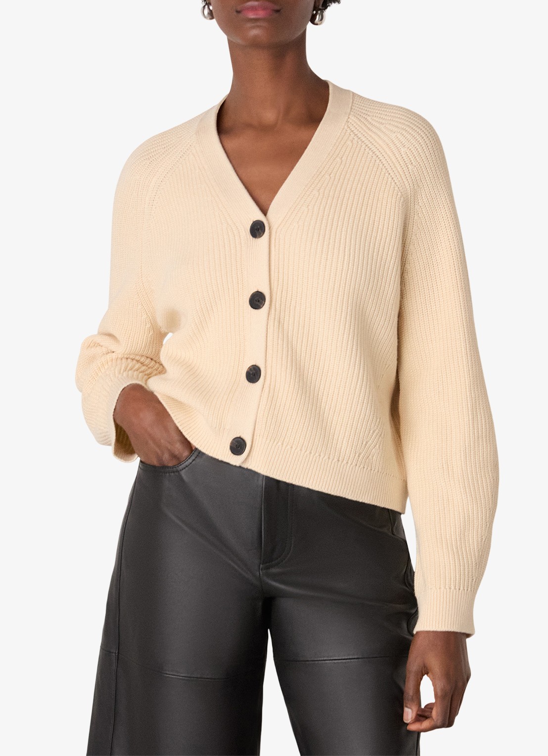 Whistles Ribgebreid vest met V-hals - detail beige