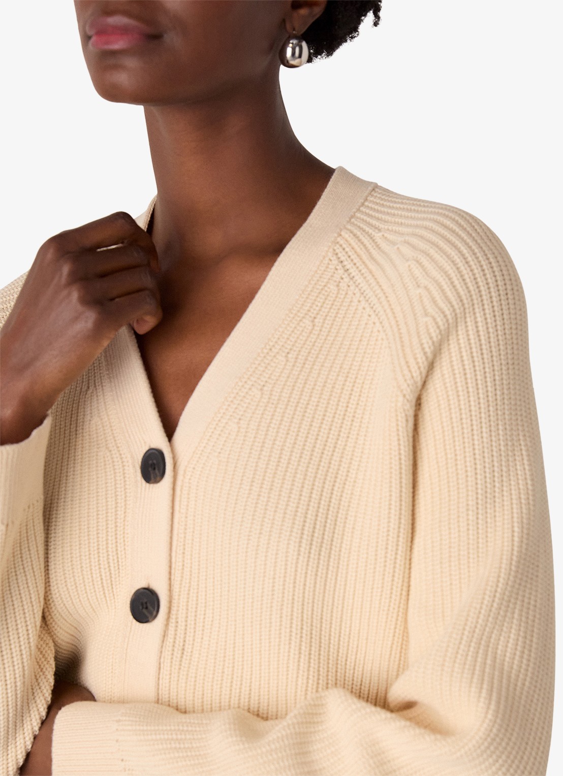 Whistles Ribgebreid vest met V-hals - detail 2 beige