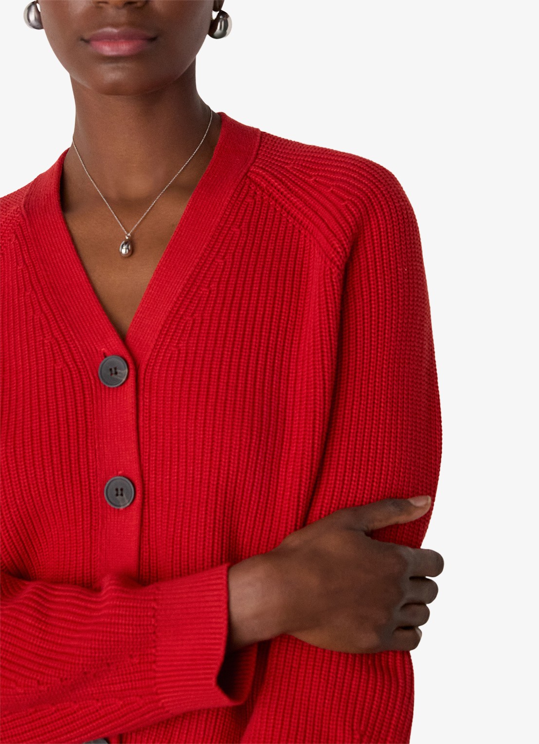 Whistles Ribgebreid vest met V-hals - detail 2 steenrood