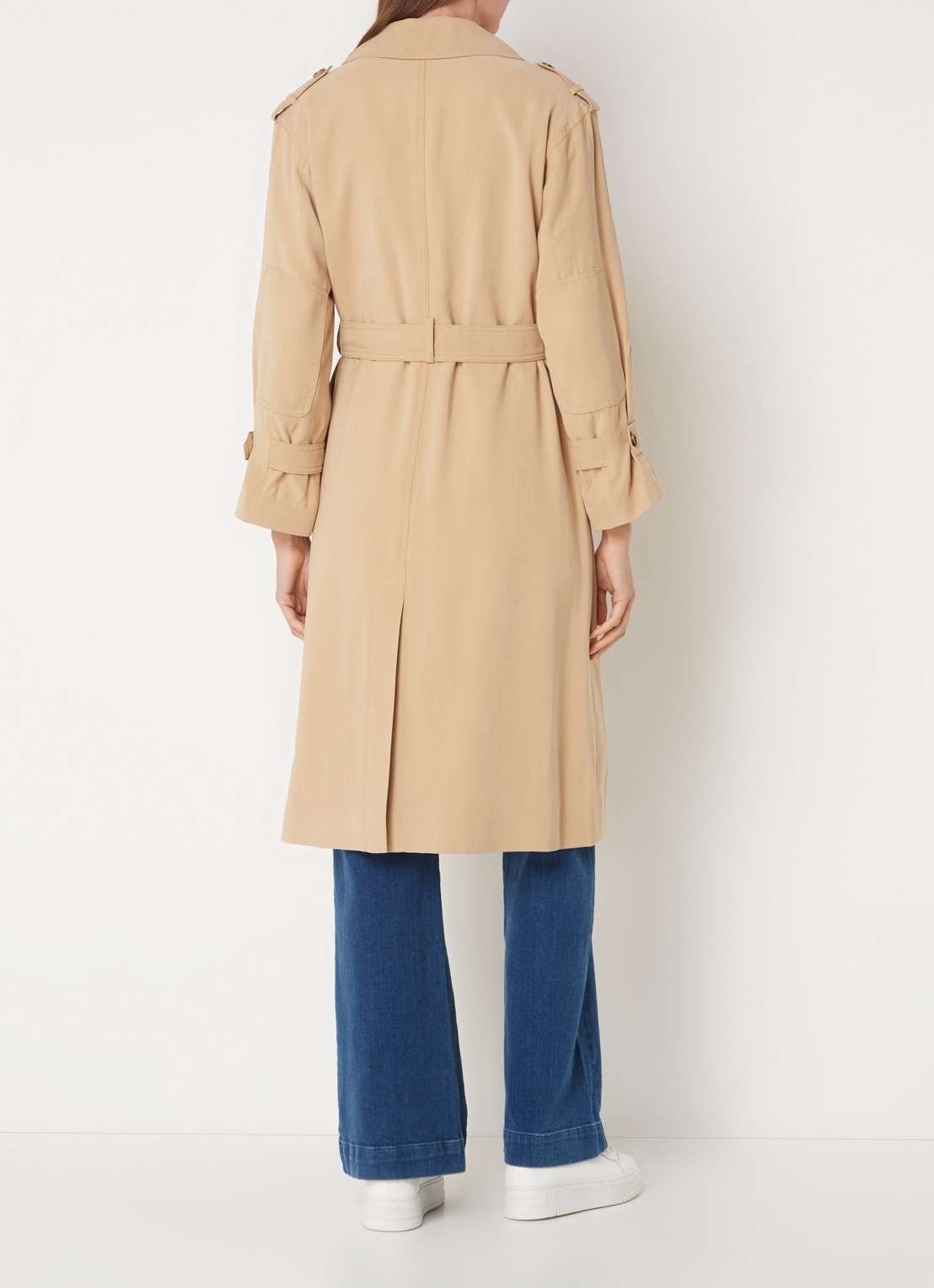 Whistles Riley double-breasted trenchcoat met ceintuur - achterkant beige