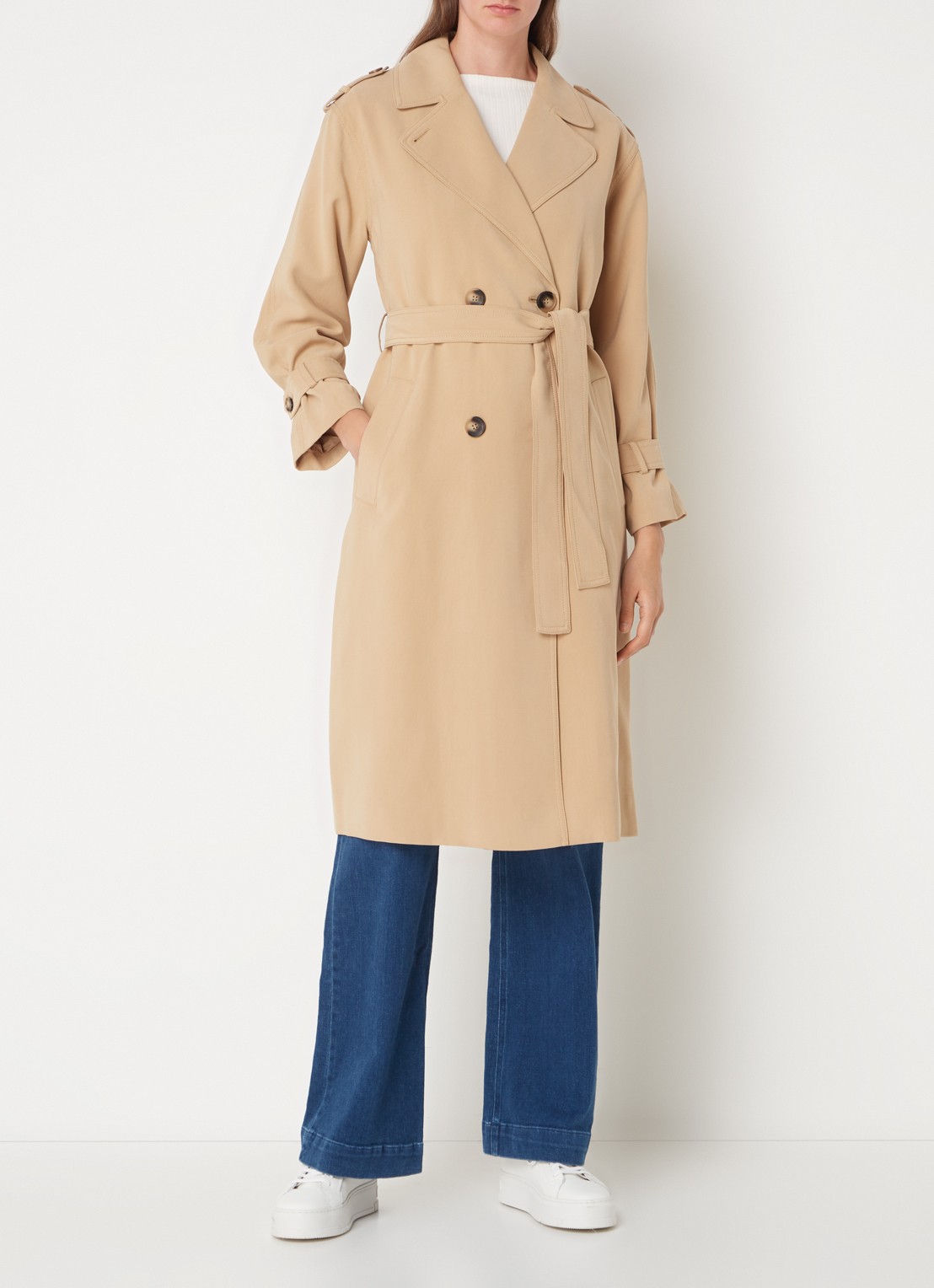 Whistles Riley double-breasted trenchcoat met ceintuur - detail 4 beige