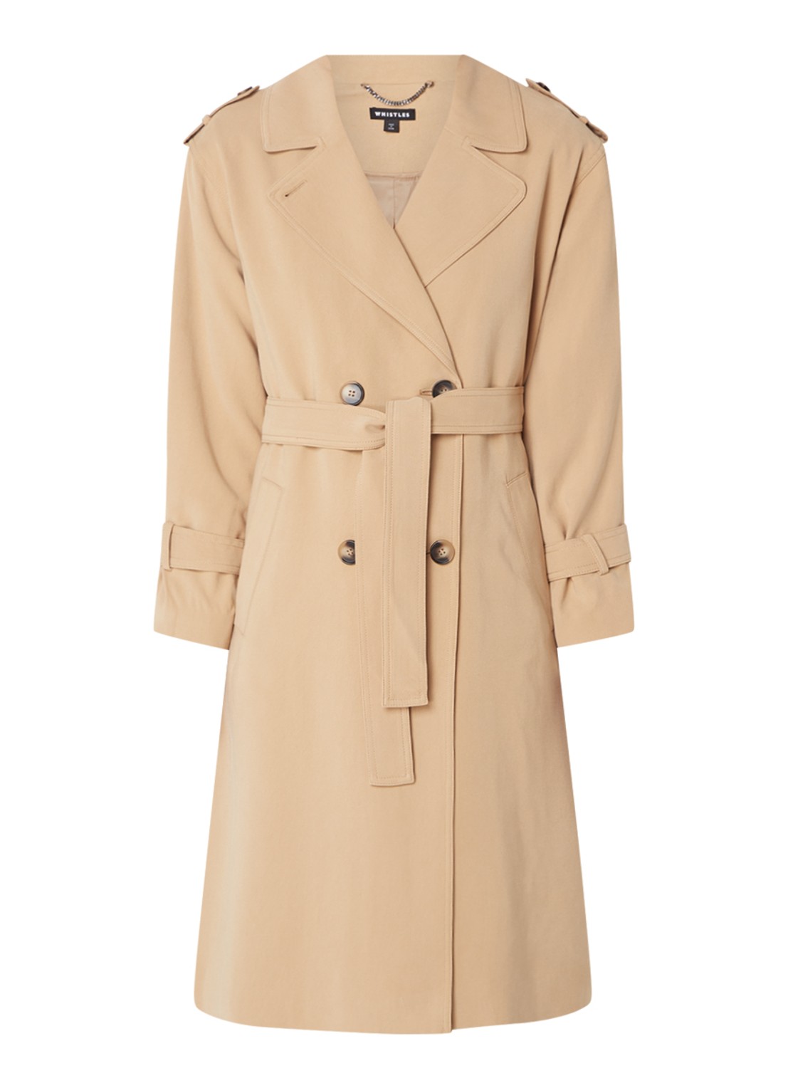 Whistles Riley double-breasted trenchcoat met ceintuur - voorkant 2 beige
