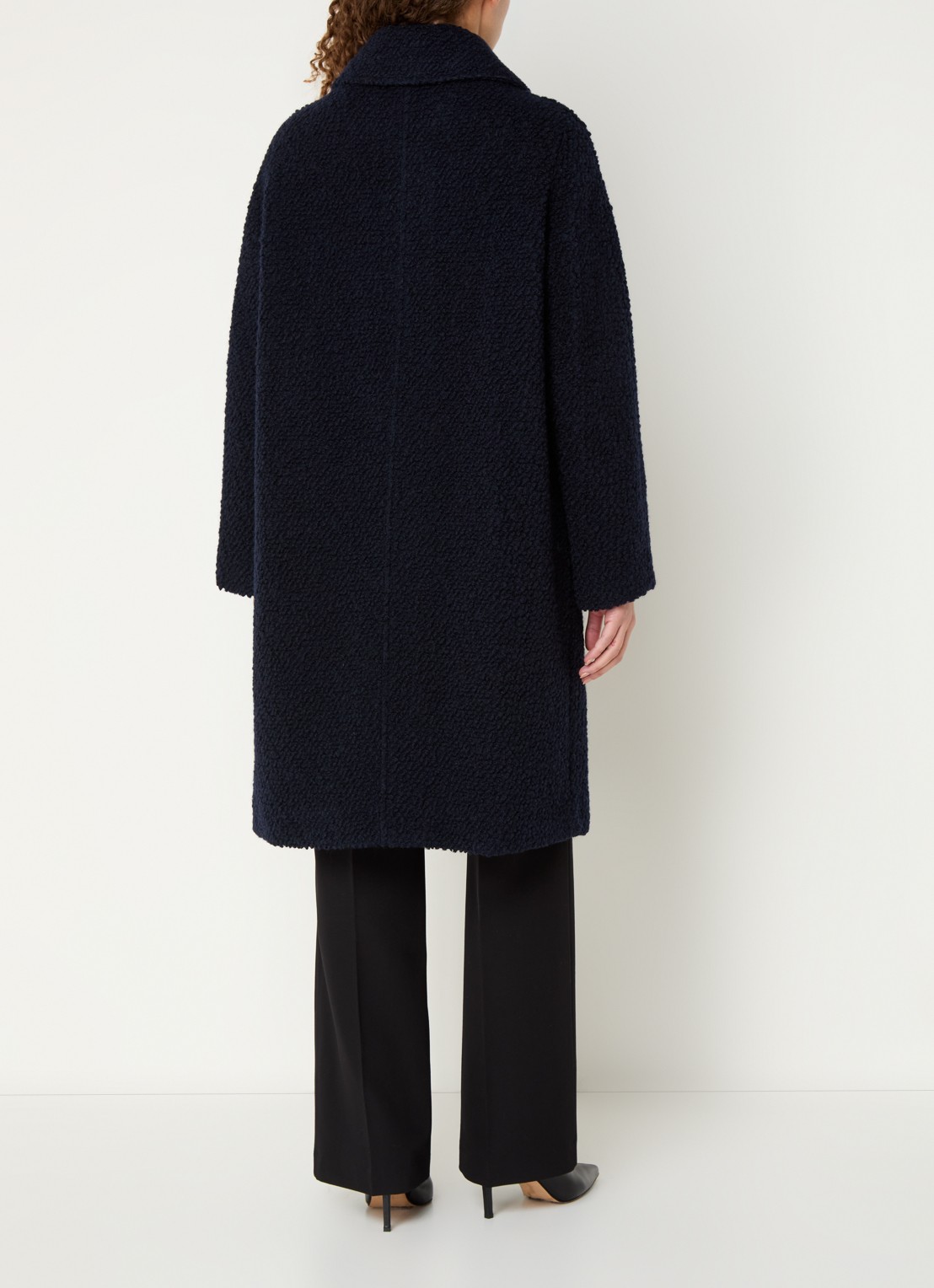 Whistles Romy mantel van bouclé met steekzakken - achterkant donkerblauw