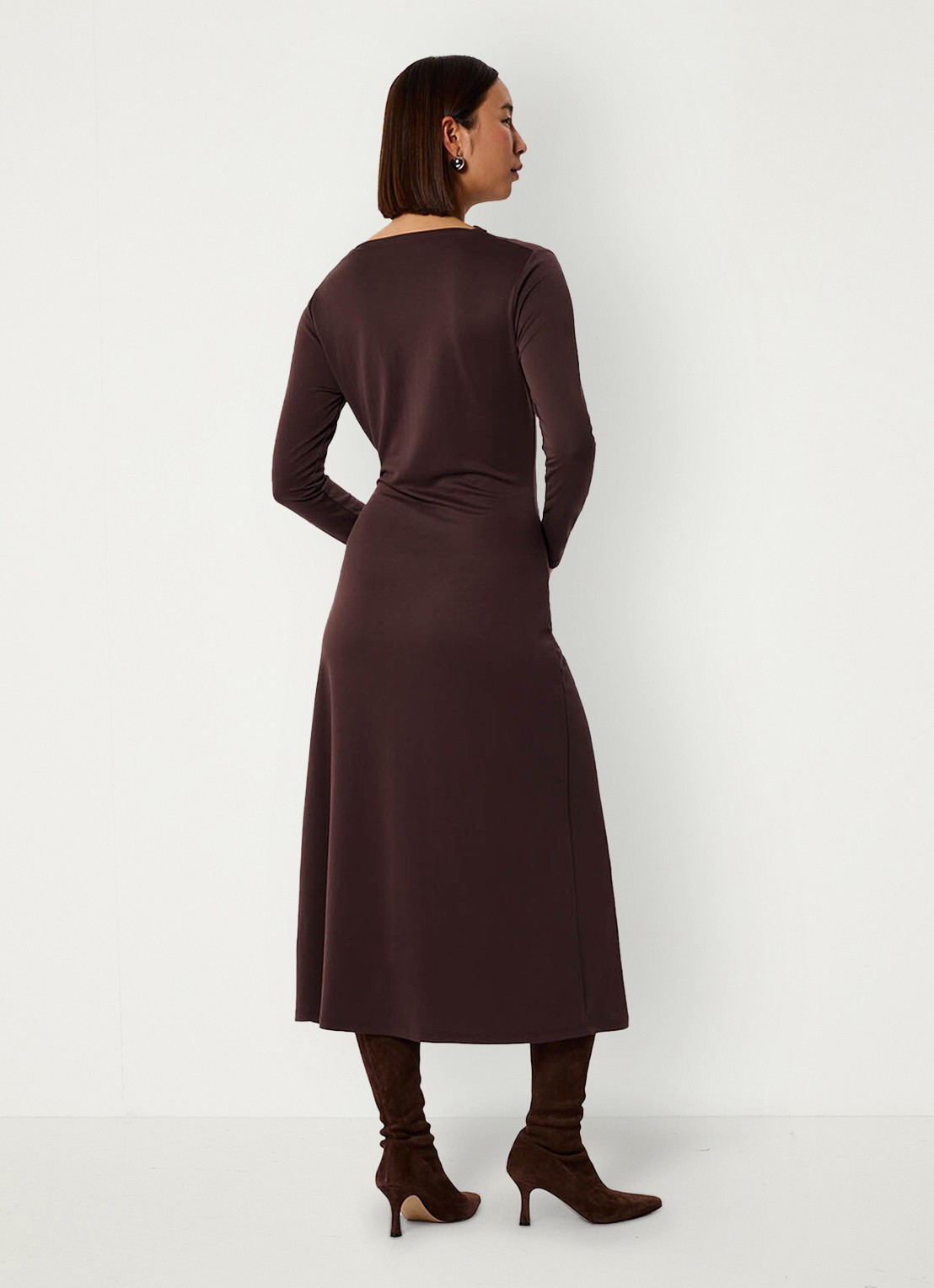 Whistles Ruched midi jurk met plooien  - achterkant 6 bruin