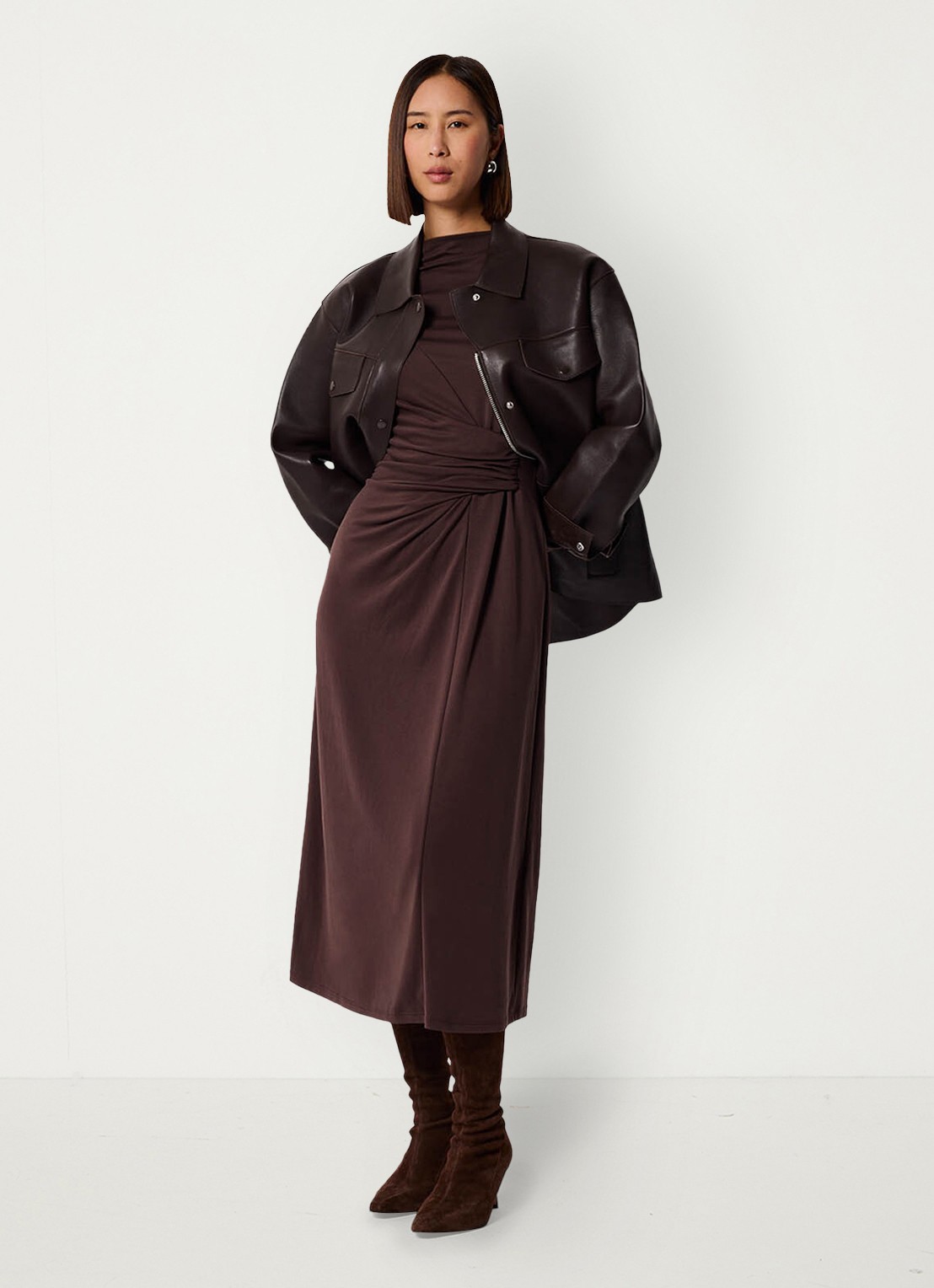 Whistles Ruched midi jurk met plooien  - detail 4 bruin