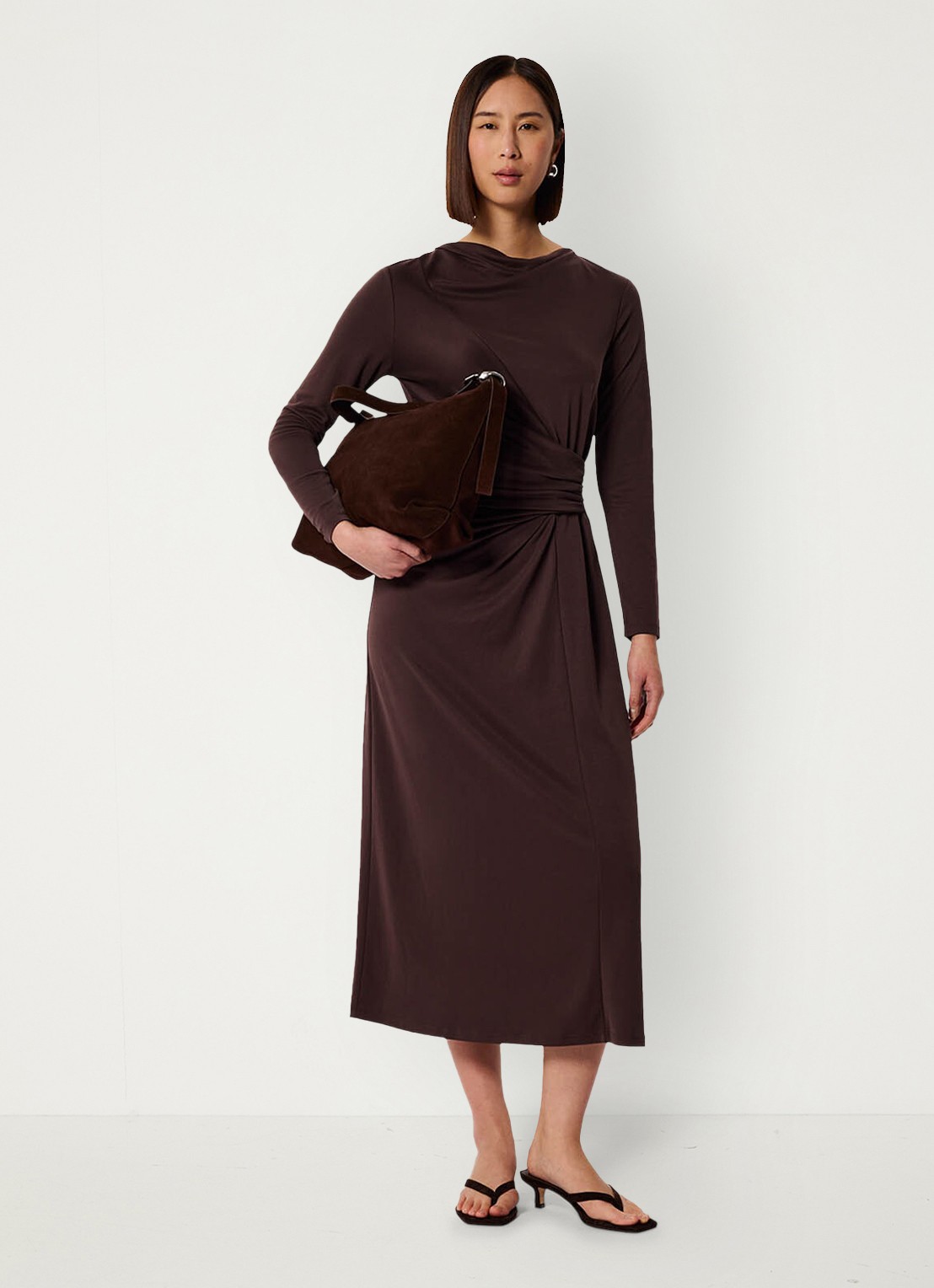 Whistles Ruched midi jurk met plooien  - voorkant 2 bruin