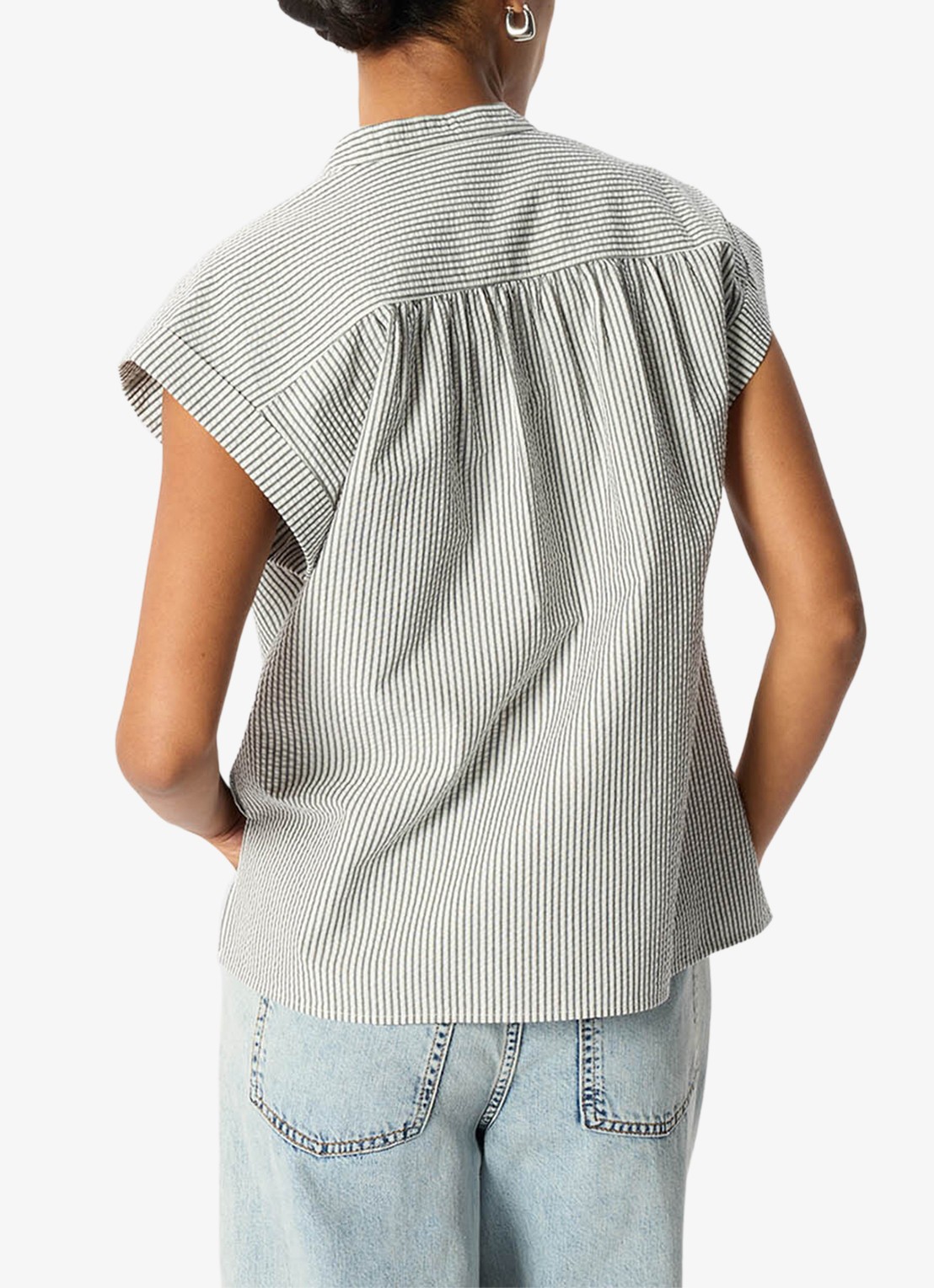 Whistles Seersucker blouse met streepprint - achterkant gebroken wit