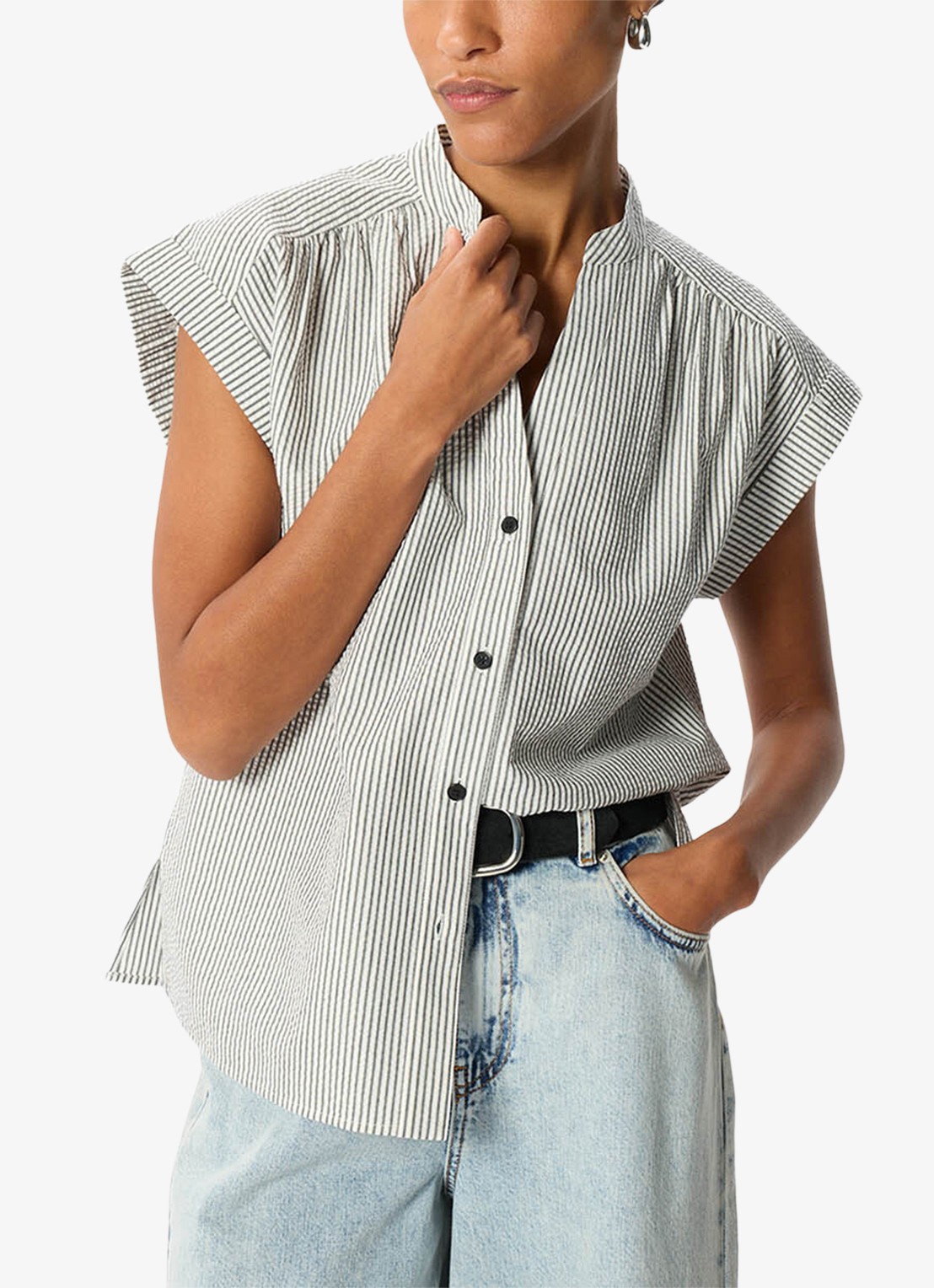 Whistles Seersucker blouse met streepprint - detail 2 gebroken wit