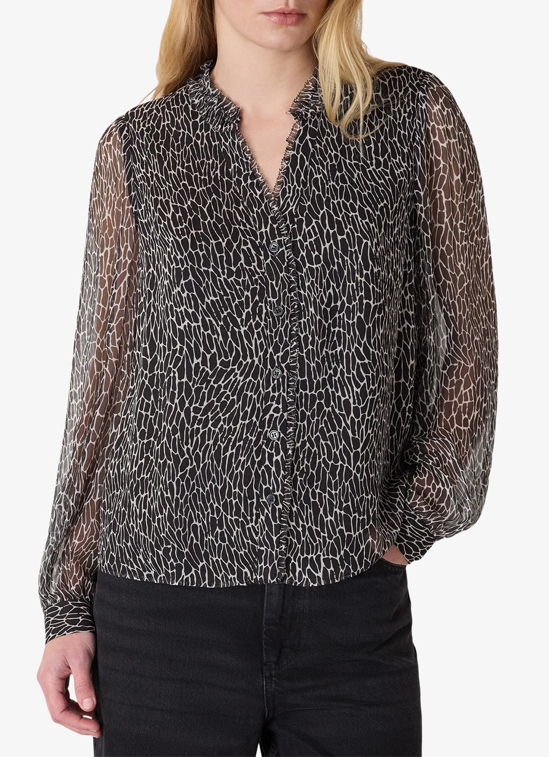 Whistles Semi-transparante blouse met slangenprint - detail 3 zwart